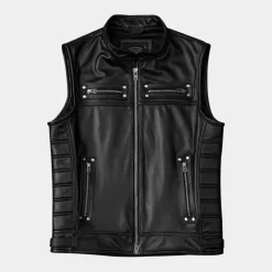 Gilet De Moto En Cuir Noir