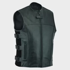 Gilet En Cuir De Motard Style Tactique Noir