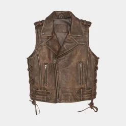 Gilet De Moto En Cuir Marron