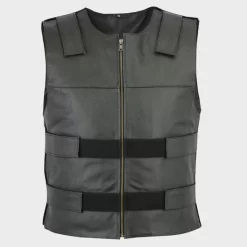Gilet En Cuir De Style Pare-balles Noir
