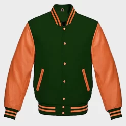 Lishow Fashion Varsity Jacket Baseball Letterman Bomber School College Laine Verte Et Manches En Cuir Orange Véritable