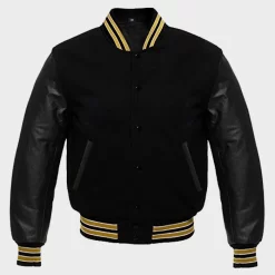 Veste Universitaire En Laine Noire Et Manches En Cuir Letterman