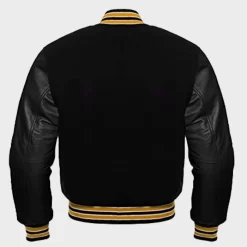 Vêtements De Moto -Vêtements De Moto varsity black wool and leather sleeves letterman jacket back