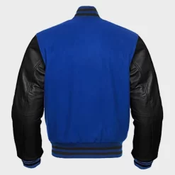 Vêtements De Moto -Vêtements De Moto varsity blue wool and black leather sleeves letterman jacket back