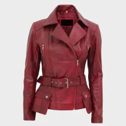 Veste De Moto En Cuir Rouge Pour Femmes Victoria