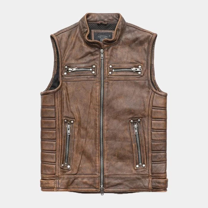 Gilet De Moto En Cuir Marron Vintage