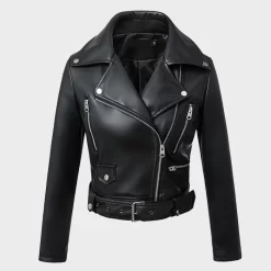 Veste De Mode En Cuir Noir Pour Femmes