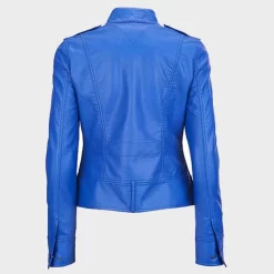 Vêtements De Moto -Vêtements De Moto women classic blue leather jacket back